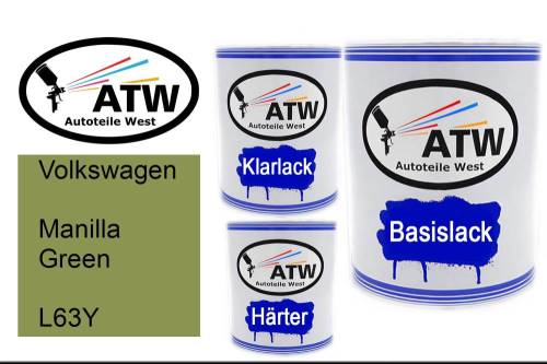 Volkswagen, Manilla Green, L63Y: 1L Lackdose + 1L Klarlack + 500ml Härter - Set, von ATW Autoteile West.